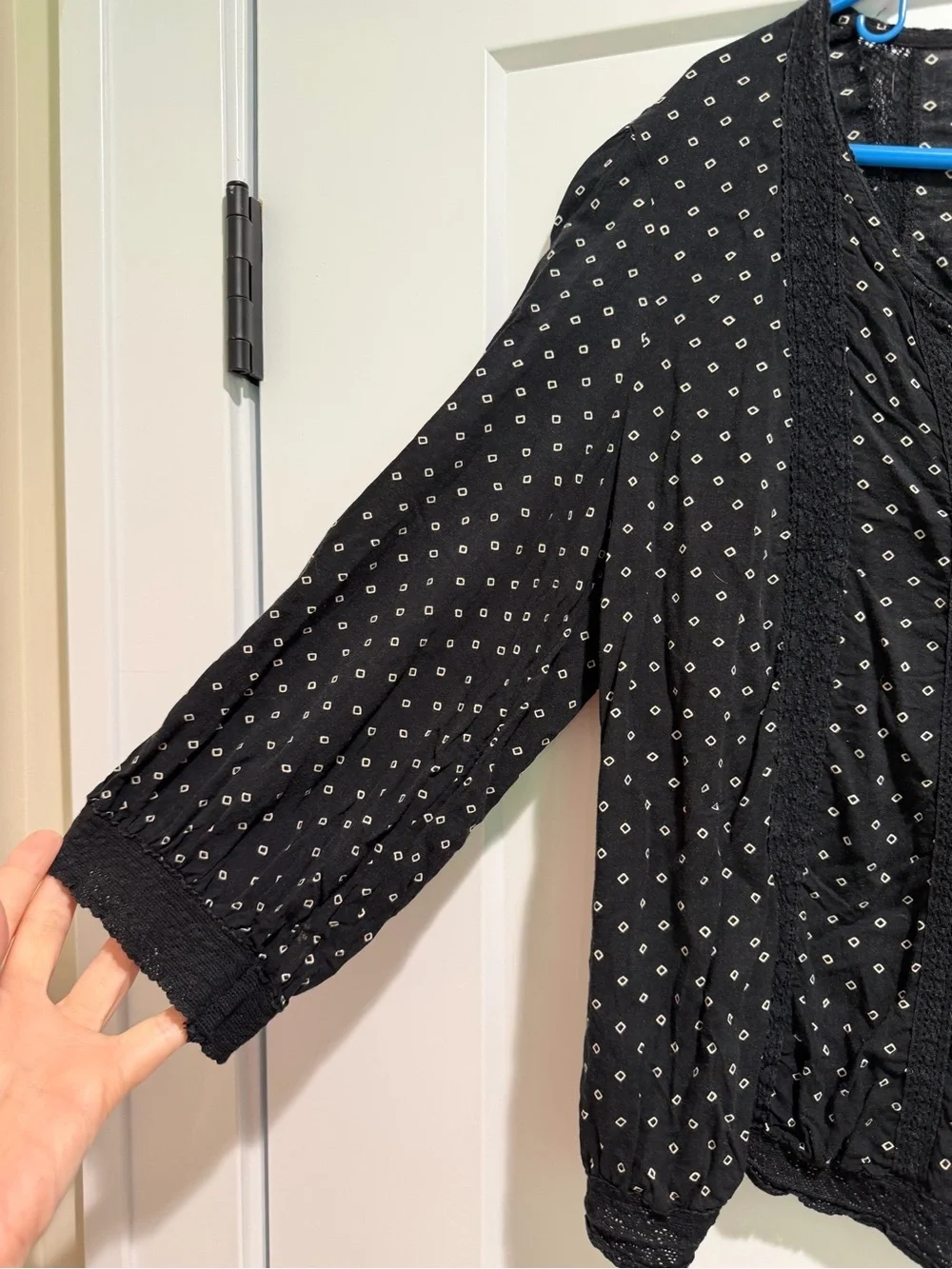 Free People Black Printed Button-Front Blouse Size Medium